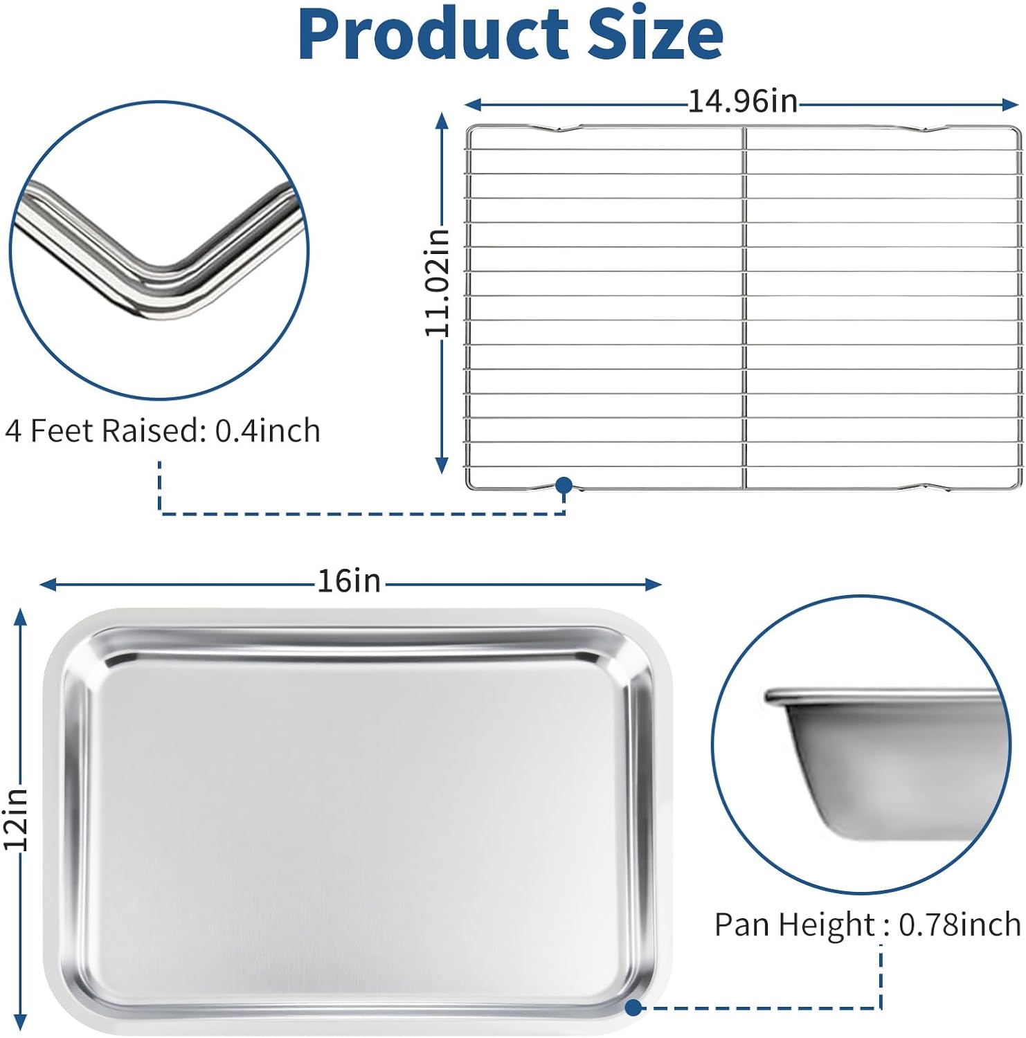 Skiennix Baking Sheet Set - 4-Piece Stainless Steel Cookie Pans with Cooling Racks | Non-Toxic, Dishwasher Safe, 16 x 12 x 1 Inch