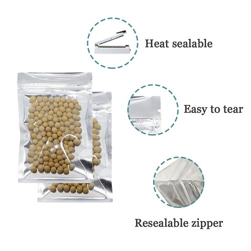 PABCK 500 Pack 3.3x5.5 inch (Inside Size 3x4.3 inch) Clear Front Resealable Heat Seal Bags for Zip Bulk Food Storage Lock Bag Reclosable Airtight Foil Pouch Zipper Lock Packaging with Tear Notches