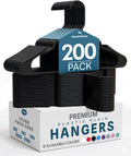 Utopia Home Plastic Hangers 200 Pack - Durable Space-Saving Clothes Hangers - Black Closet Organizers