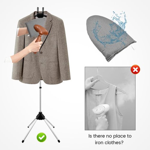 YOSINXU Garment Steamer Stand for Clothes, Adjustable Stand for Clothes Hanger & Mini Grey Ironing Board Portable Handheld Steamer Ironing Accessories for Clothes