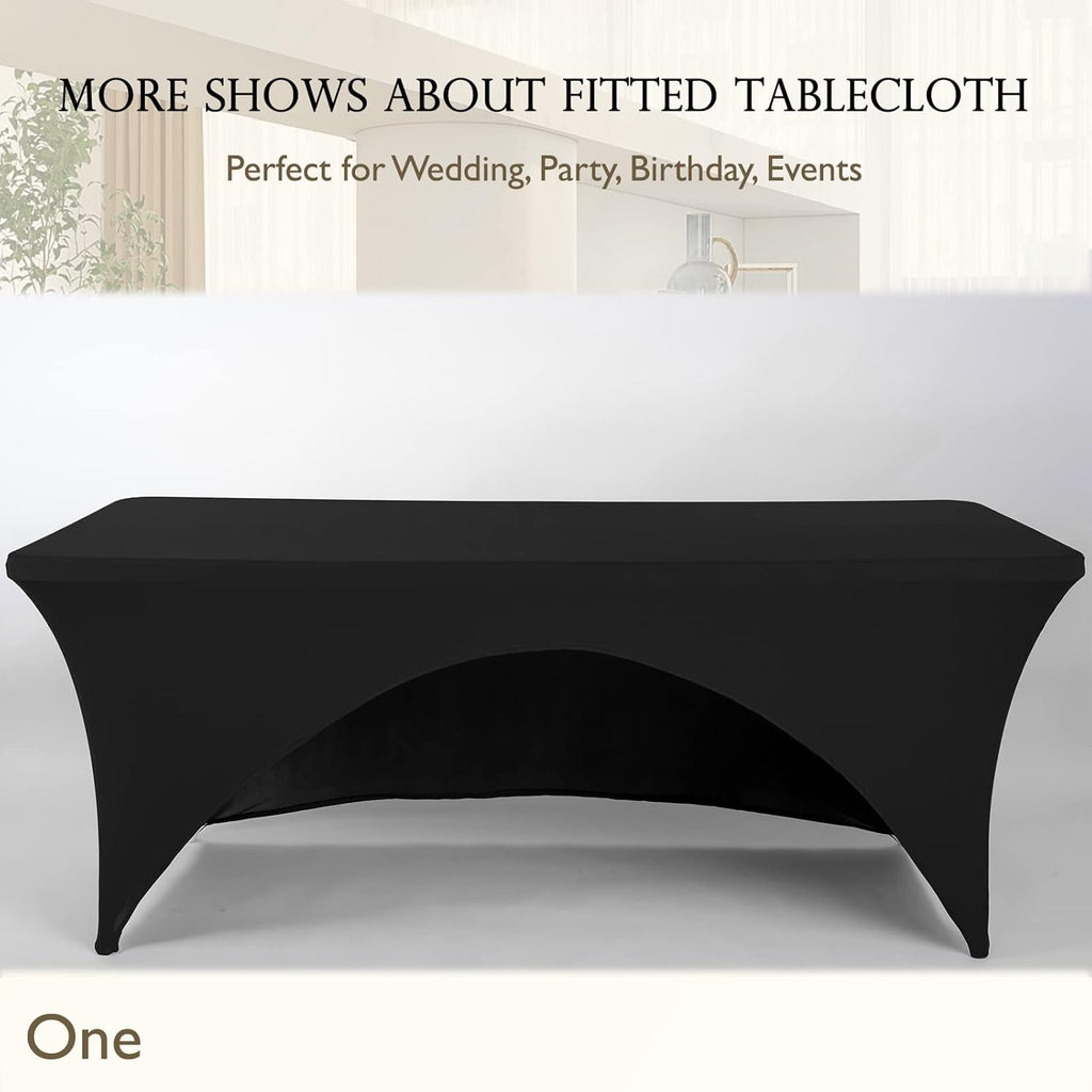 Spandex Table Cover - 4 Ft Fitted Polyester Tablecloth with Open Back - Black