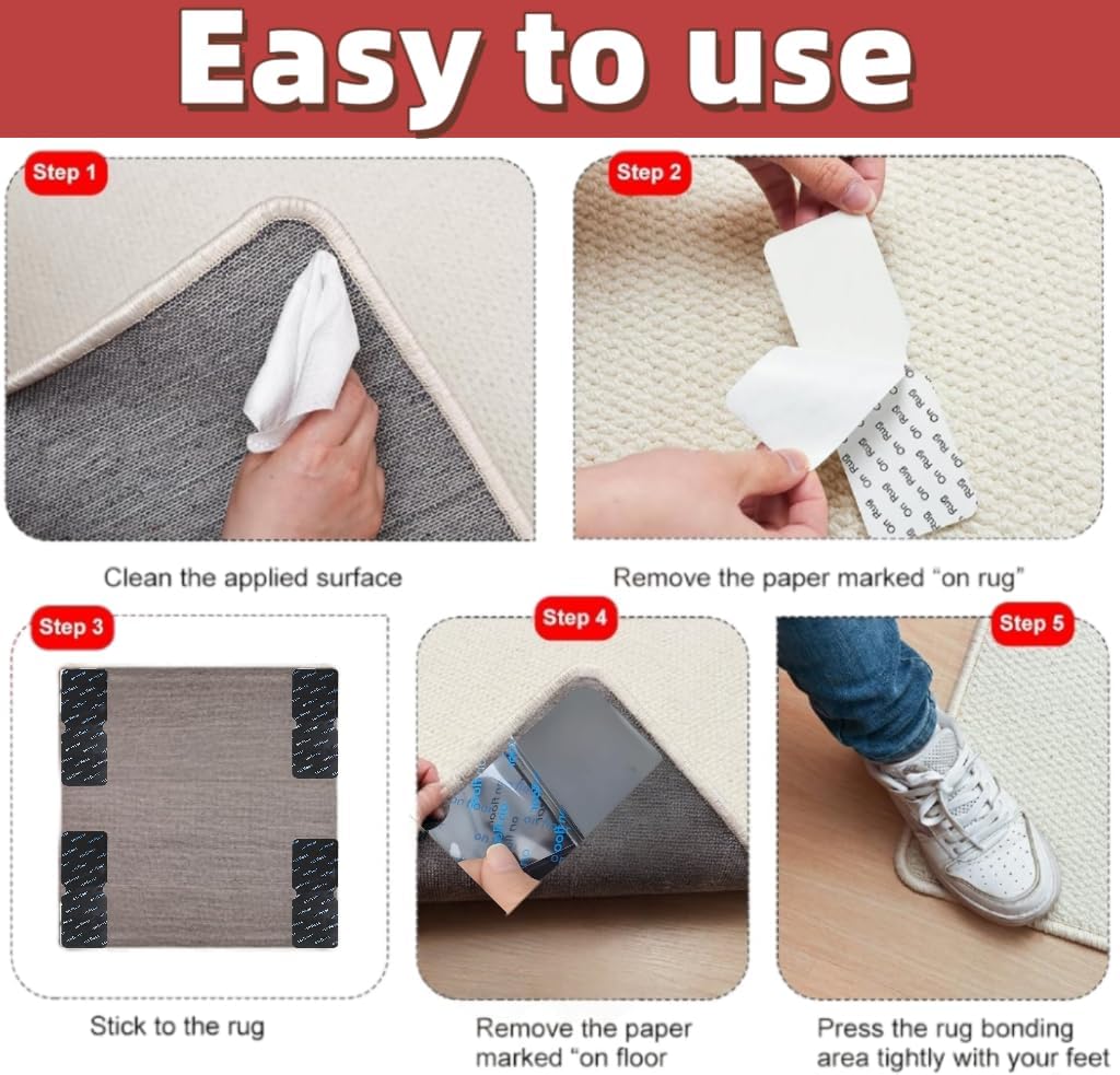 Skiennix Non-Slip Carpet Grippers - Strong Adhesive Double-Sided Tape Pads | 10-Pack for Area Rugs