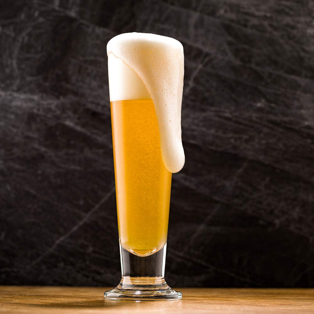 Restaurantware 14 Ounce Tall Beer Glasses Set of 12 Tall-Footed Pilsner Glasses - Tapered Dishwasher-Safe Clear Glass Beer Glass Set Lead-Free For Beers Ales or Cocktails
