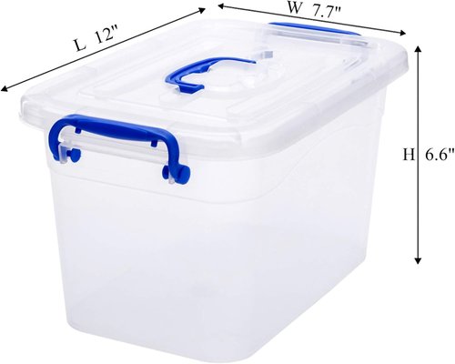 Clear Storage Box - 6-Pack 7 Quart Plastic Latch Bins with Handle | Versatile 6.5 Liter Containers