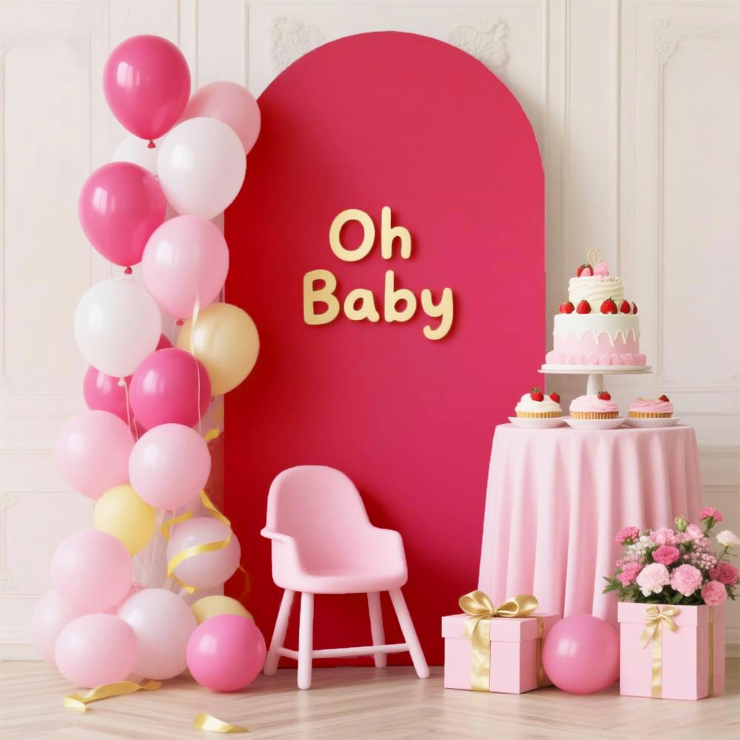 Skiennix 7.2 FT Hot Pink Spandex Arch Backdrop Cover - Perfect for Weddings & Events