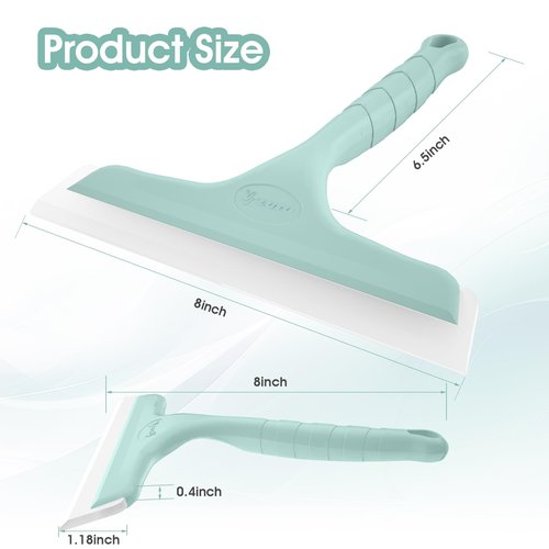 Shower Squeegee for Glass Doors, Bathroom Squeegee for Shower, Mini Window Squeegee, Home Bathroom Silicone Cleaner Tool, Suitable for Bathroom, Kitchen, Tile, Mirror, Car Glass, 8in Lake Blue