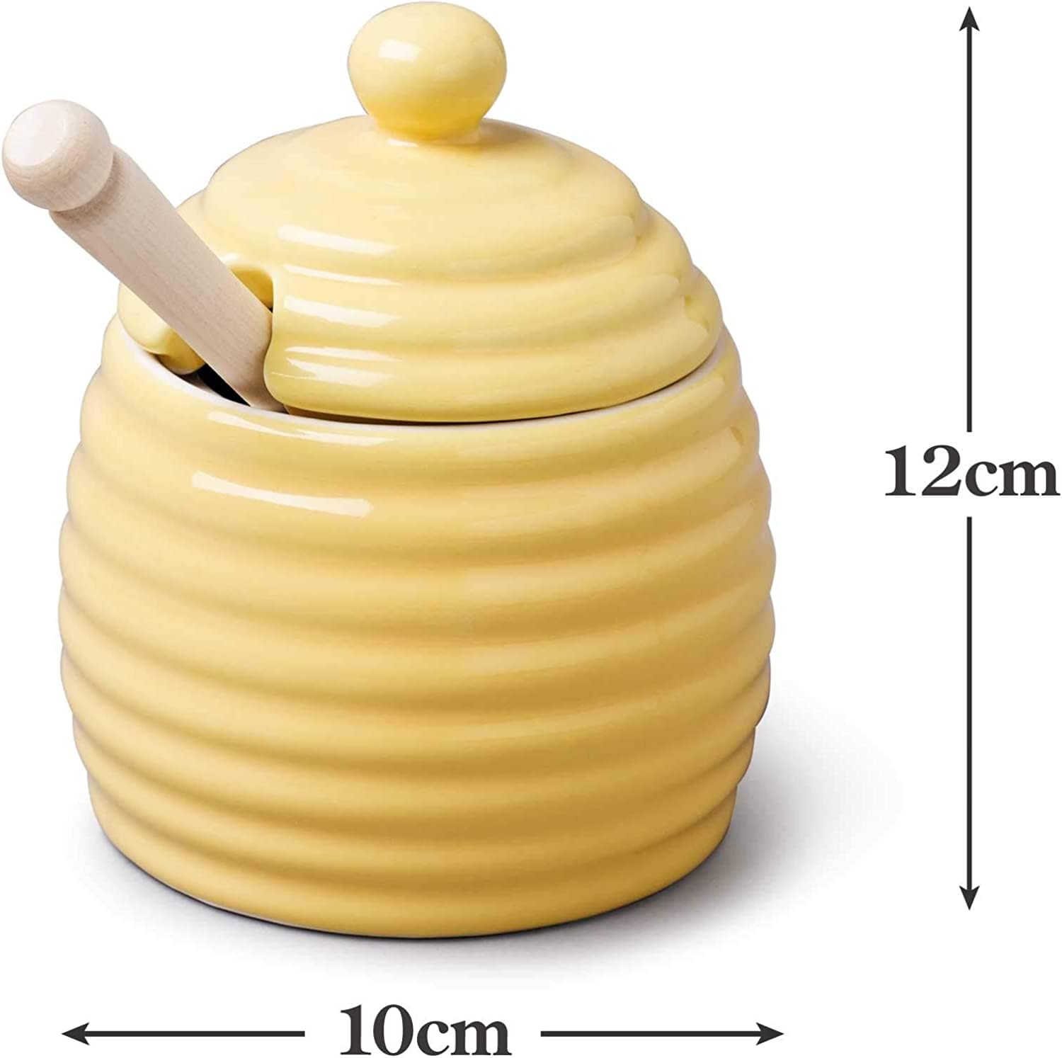 WM Bartleet & Sons 1750 Traditional Porcelain Honey Pot with Beech Wood Dipper 11cm – Yellow