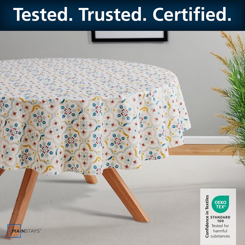 PEVA Tablecloth 70" Round - Farmhouse Tile Design - Indoor & Outdoor
