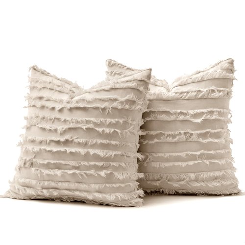 MIULEE Decorative Boho Throw Pillow Covers Set of 2 Spring Neutral Beige Linen Striped Jacquard Pattern Modern Cushion Covers for Sofa Couch Living Room Bedroom 18x18 Inch Home Decor
