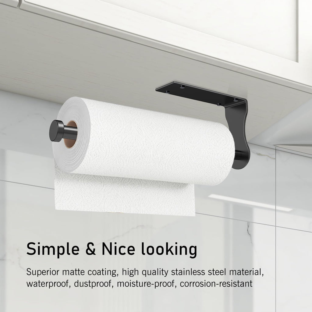 SetSail Paper Towel Holder Under Cabinet Easy Tear Wall Mount Self-Adhesive or Drilled for Kitchen Bathroom Black 2 Packs