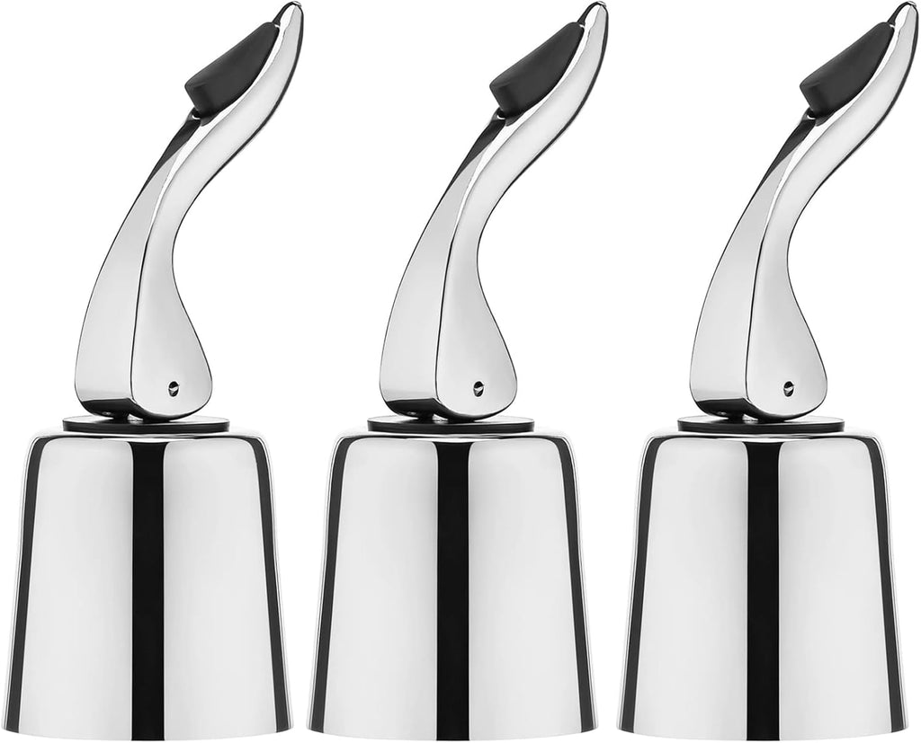 Wine Stoppers for Wine Bottles with Stainless Steel Vacuum Wine Bottle Stopper with Silicone Reusable Wine Corks, Leak proof Keep Fresh Suitable for Red&White Bottle (Silver, 3 Pack)