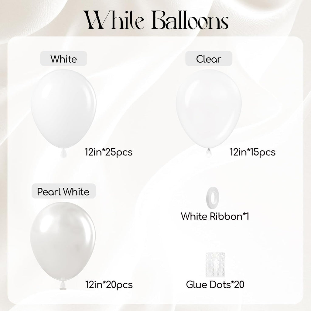 Skiennix 60-Piece White Balloon Set - Clear Pearl Finish for Bridal Shower & Wedding Decor