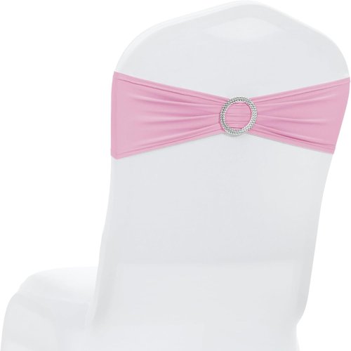 MDS Spandex Chair Sashes - 200 Pack of Blush Pink Elastic Stretch Bands with Buckle Slider for Weddings
