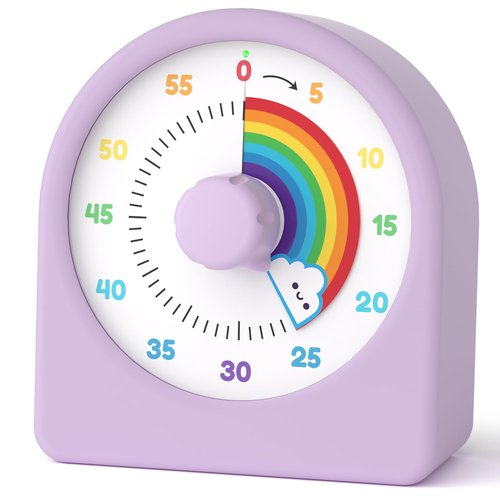 LIORQUE Visual Timer for Kids with Pause Function,Timer for Kids and Adults, Protective Case, Silent Time Management Tool, 60-Minute Countdown for Classroom, Office, Meetings, Study, Kitchen(Rainbow)