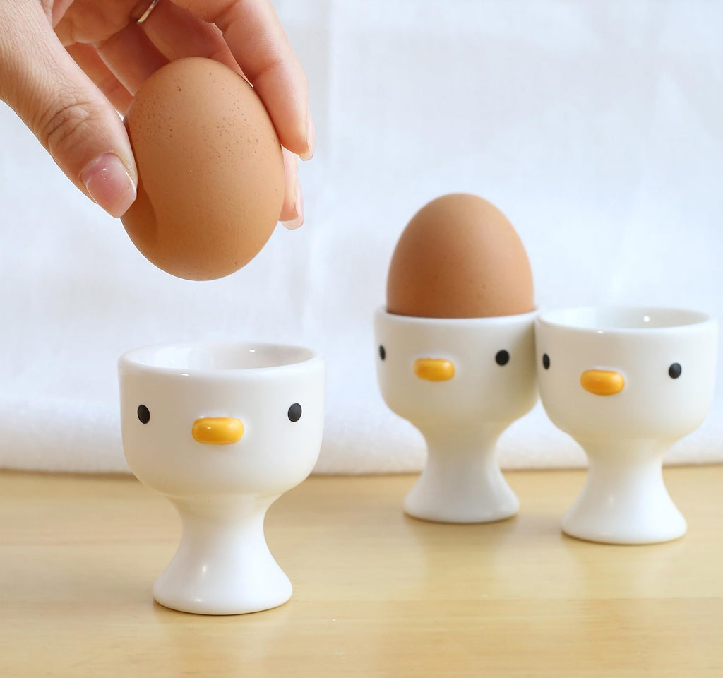 PURROOM Funny Duck Egg Cup, Cute Chick Egg Cups Gift Set of 3, Handmade Glaze Safety Ceramics Soft Boiled Egg Holder, Breakfast Kitchen Cooking.