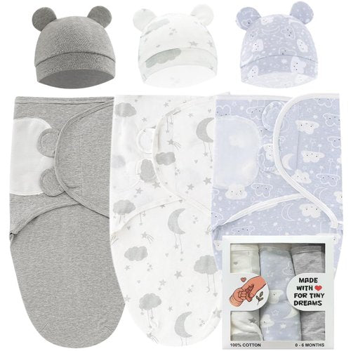 Baby Swaddle 3-Pack – Ultra Soft & Breathable 100% Cotton Newborn Swaddle Blanket, 0–6 Months Baby Sleep Sack, Ergonomic Stretch Fabric for Better Sleep