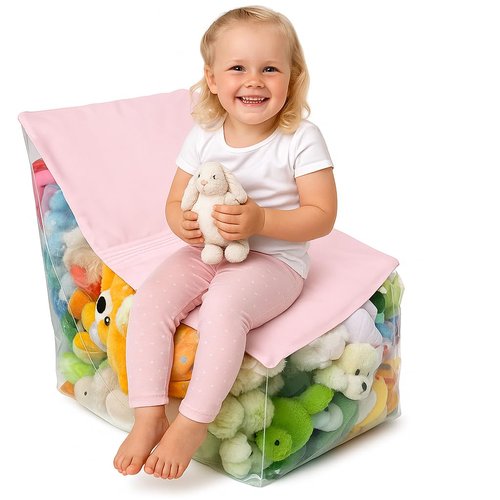 FIVESTARBABY Clear Stuffed Animal Storage Chair for Kids – Plush Toy Organizer Seat, Transparent Stuffed Animal Storage for Bedroom & Playroom, Holds Plush Toys - Pink