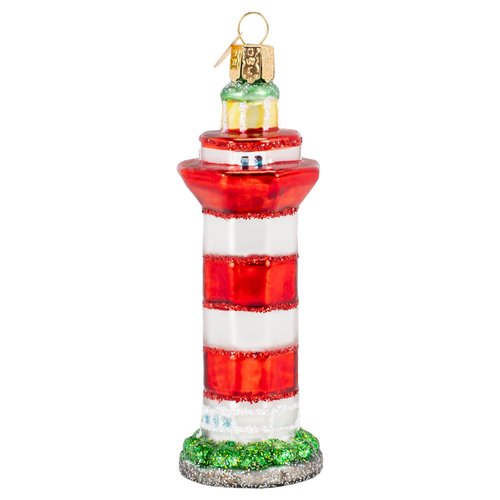 Old World Christmas Hilton Head Lighthouse Glass Blown Ornament for Christmas Tree, Handcrafted Holiday Decoration, Landmarks Collection