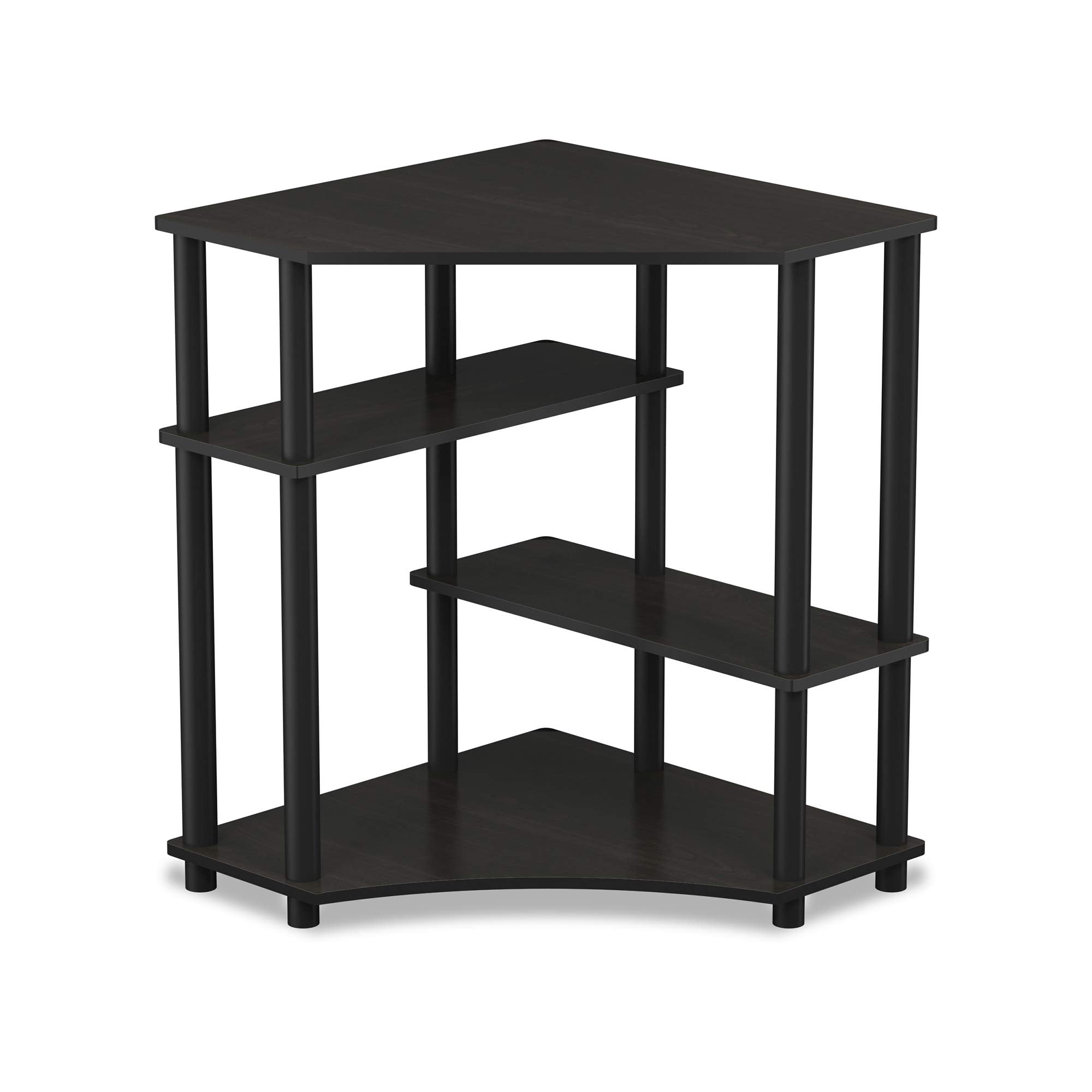 Furinno TURN-N-TUBE Desk, Gaming Desk with Shelves, Corner Computer Desk with Shelves, Office Desk, Space Saving, For Home Office, Bedroom, Espresso