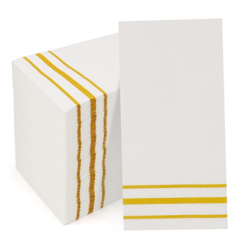 100 Pack Paper Napkins Disposable Guest Towels Gold Lined Elegant Dinner Napkins 2-ply Party Napkins Guest Disposable Soft & Absorbent Paper Hand Towels for Bathroom Kitchen Wedding Party Dinner Event
