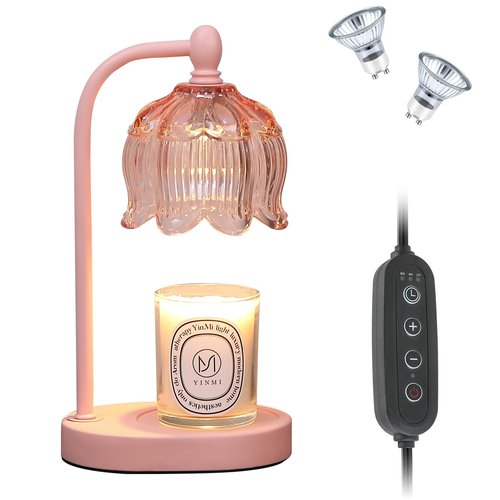 MEIXISUE Pink Candle Warmer Lamp with Timer and Dimmer,Mother's Day Gifts for Mom/Wife, Melt Wax Warmer Lamp with 2 Bulbs for Candle Jars House Warming New Home Decor