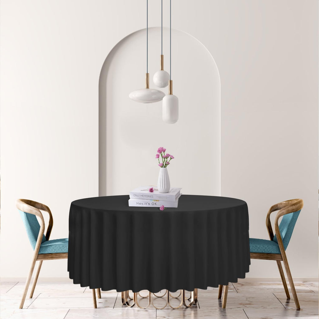Regine Switzerland Disposable Round Tablecloth - 84 Inch Black Plastic Cover for Parties | 3 Pack