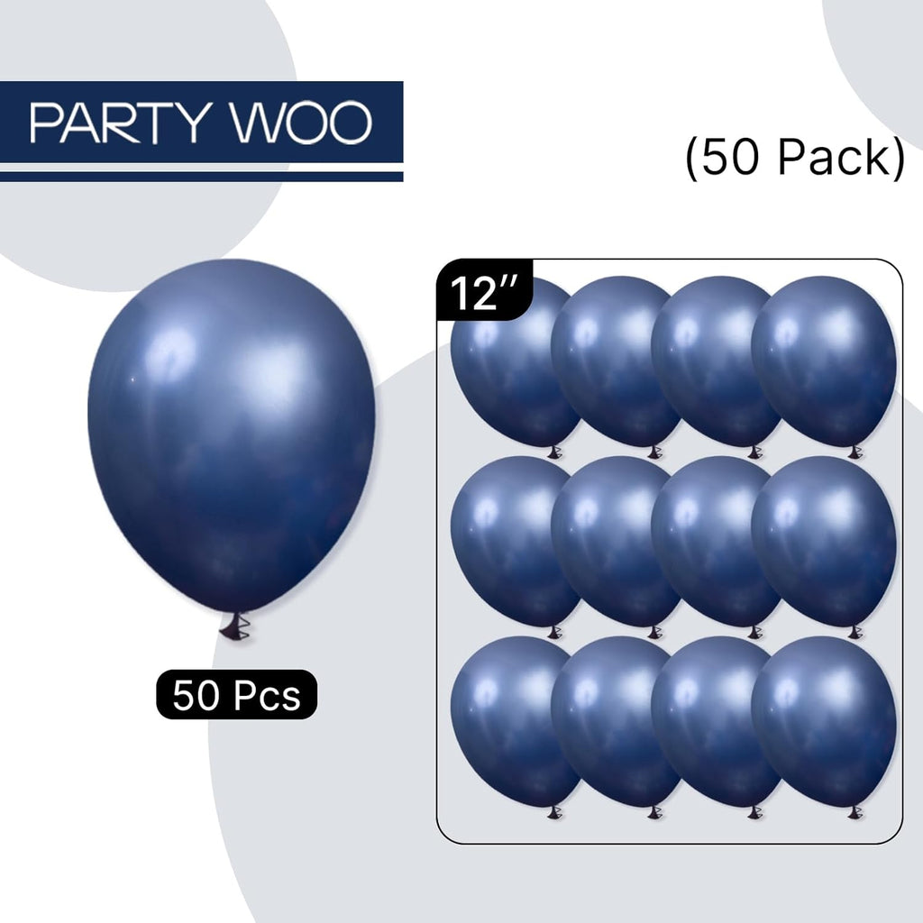 PartyWoo Metallic Navy Blue Balloons - 50pcs 12 Inch Chrome Blue for Graduation & Celebrations
