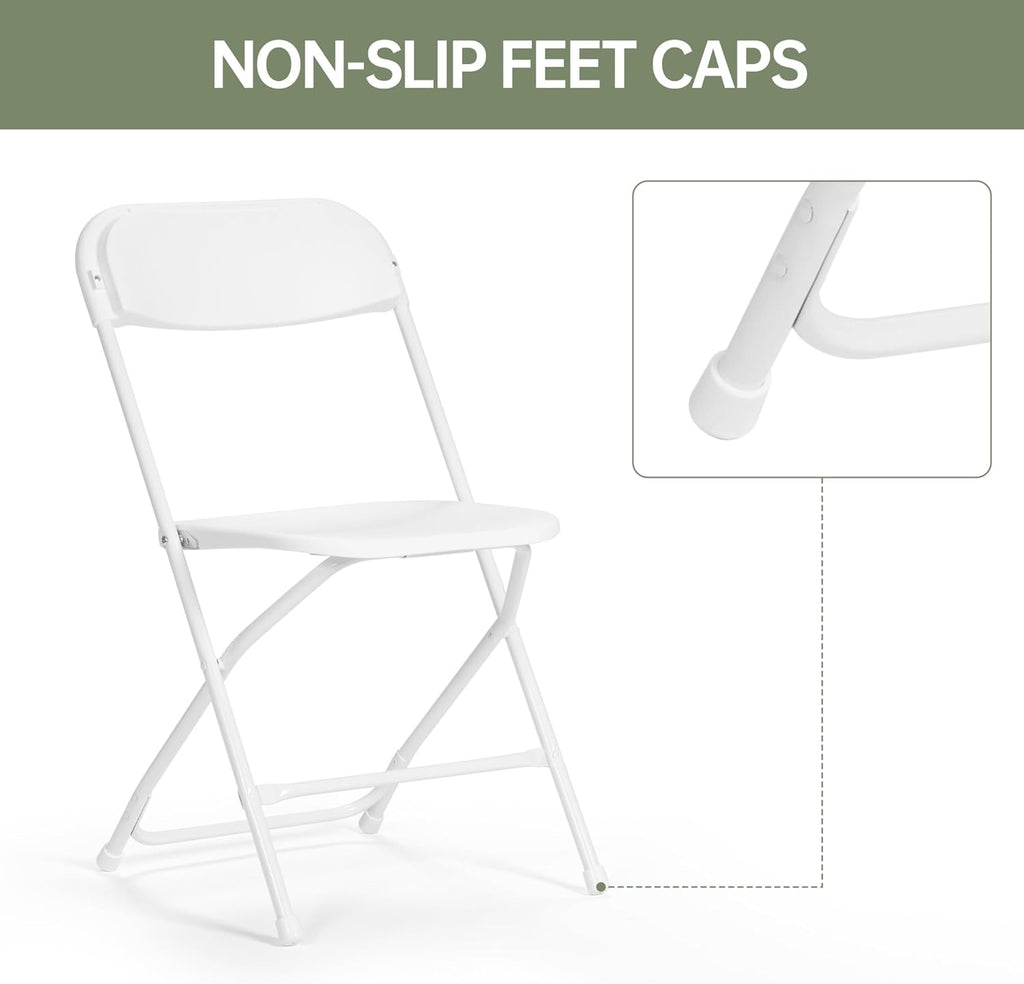 Skiennix Heavy-Duty Plastic Folding Chairs - 10 Pack, 350 LB Capacity, Portable for Indoor/Outdoor Events | White