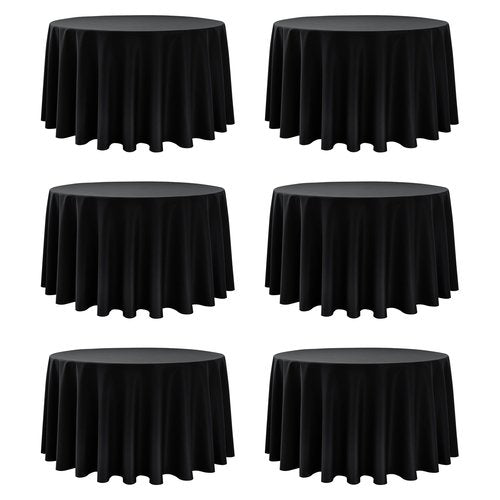 Dailyset 6-Pack Black Round Tablecloths, 120 Inches, Stain-Resistant Polyester for 5-6 Ft Round Tables - Washable Table Covers for Weddings, Banquets, Birthday Parties, Events