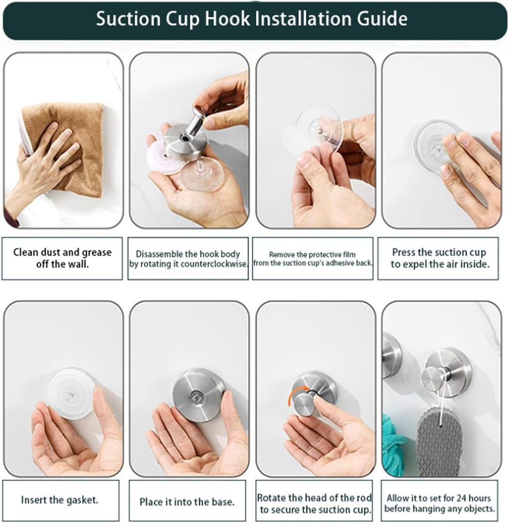 Skiennix Suction Cup Hooks - Upgraded Drill-Free Wreath Hangers for Glass & Doors | 2 Silver Holders