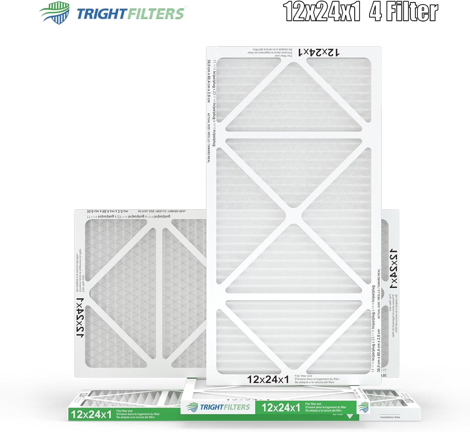 TRIGHTFILTERS 12x24x1 Air Filter - MERV 8 Pleated Dust Defense | 4-Pack Replacement for HVAC & AC Systems