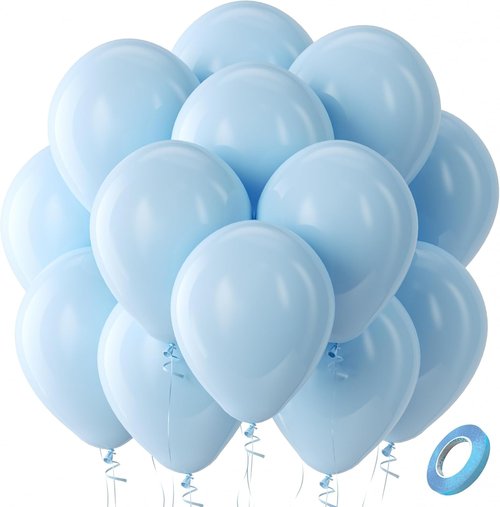 Bezente Pastel Blue Latex Party Balloons - 100 Pack of 12-Inch Round Helium Balloons for Weddings & Celebrations