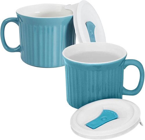 Corningware 20-Ounce Meal Mug - Oven Safe with Vented Lid, Pool Blue | Set of 2