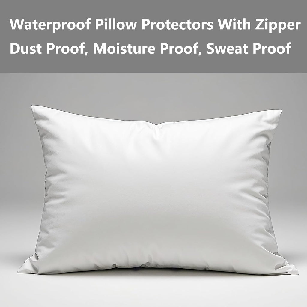 Skiennix Waterproof Pillow Protectors - Soft White Zippered Covers | Standard 20x28 Inches, 4 Pack