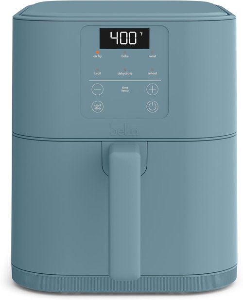 Bella 6 Qt Slim Air Fryer - EverGood™ Ceramic Nonstick Coating, Adjustable Temp, 6 Cooking Options, Surf Color