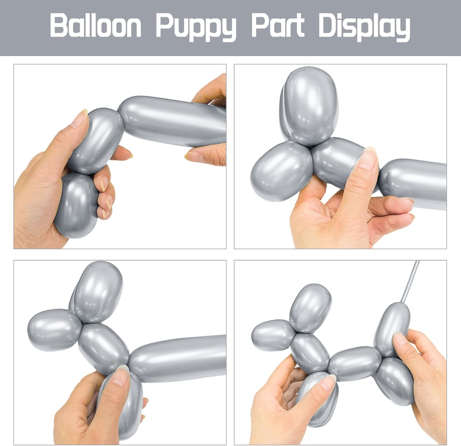 Skiennix Metallic Silver Balloons - 100 Pcs Long Skinny Latex Twisting Balloons for Animal Modeling | Perfect for Christmas & Birthday Parties