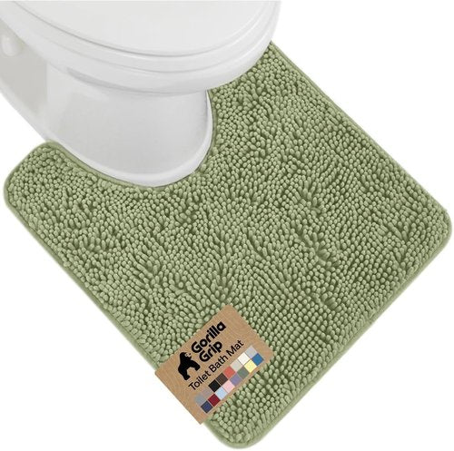 GORILLA GRIP Plush Chenille Bath Rug Mat - Soft Microfiber for Oval Toilet Base, Sage Color, Machine Washable