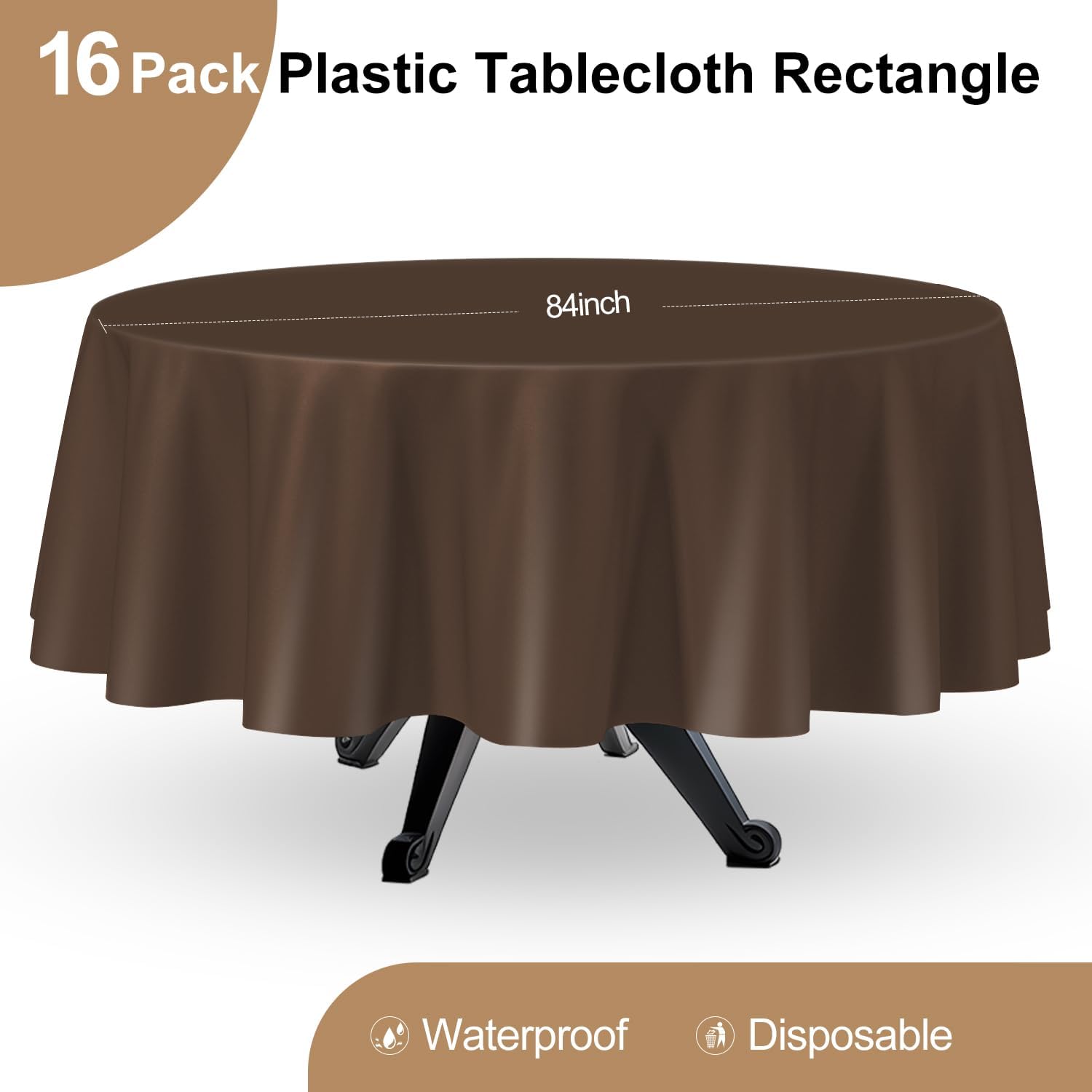 Regine Switzerland 16-Pack Disposable Brown Plastic Tablecloths - 84 Inch Round Party Covers