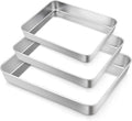 TeamFar Baking Pans Set - Stainless Steel Deep Cookie & Cake Pans | 12.5", 10.5", 9.4" Rectangle Bakeware for Healthy Home Baking