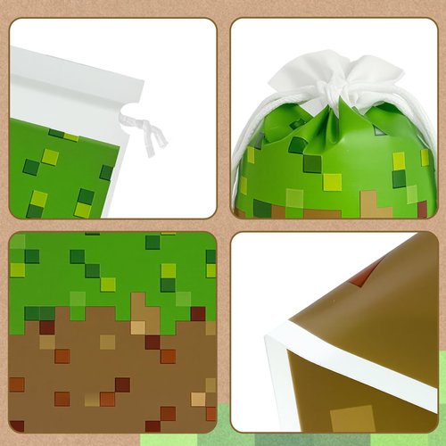 30PCS 7 x 10Inch Pixel Miner Favor Bags Pixel Themed Treat Goodie Bags for Birthday Party Supplies Video Game Party Candy Bag for Kids