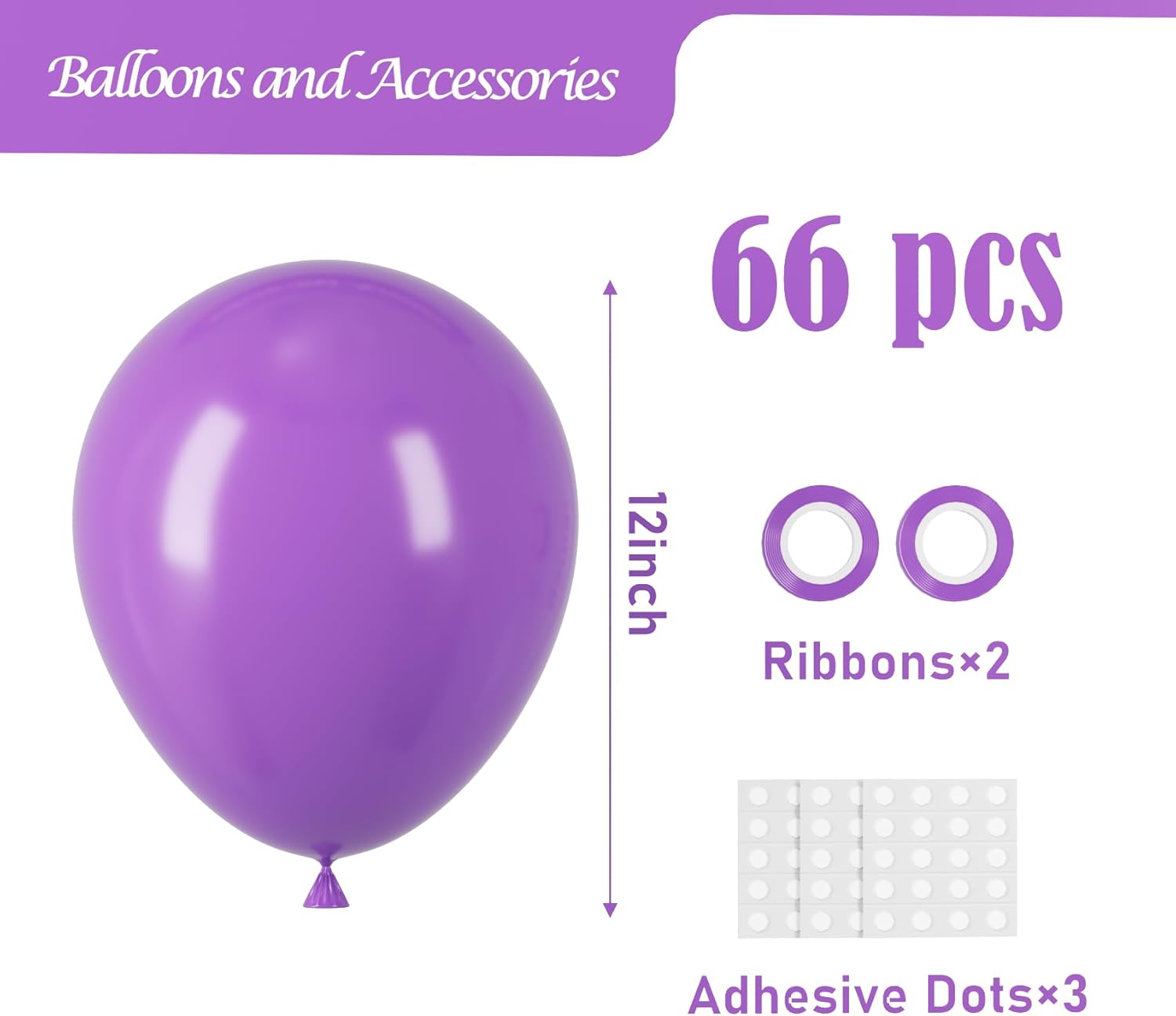Voircoloria Purple Balloons - 66 Pack of 12-Inch Latex Balloons for Parties & Celebrations