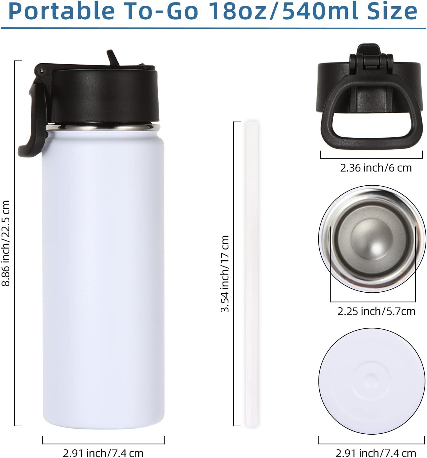 Volhoply Insulated Water Bottles - 18oz Stainless Steel Kids Flask with Straw | 2-Pack Set