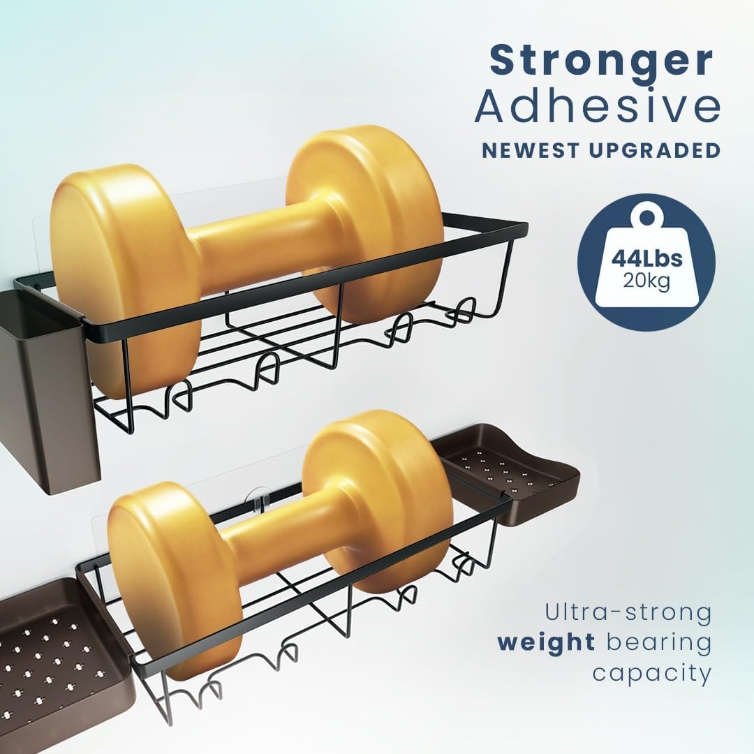 Sben Shower Caddy - Rustproof Adhesive Organizer with Large Capacity | 5 Pack Bathroom Shelves in Black