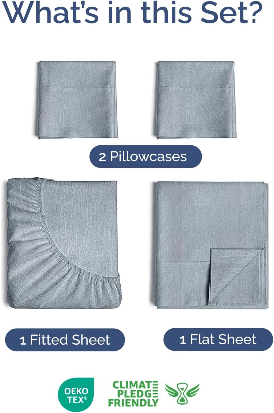 Skiennix Extra Deep Twin XL Sheet Set | 4-Piece Breathable Cooling Bedding - Soft, Wrinkle-Free, Easy Fit - Heathered Blue