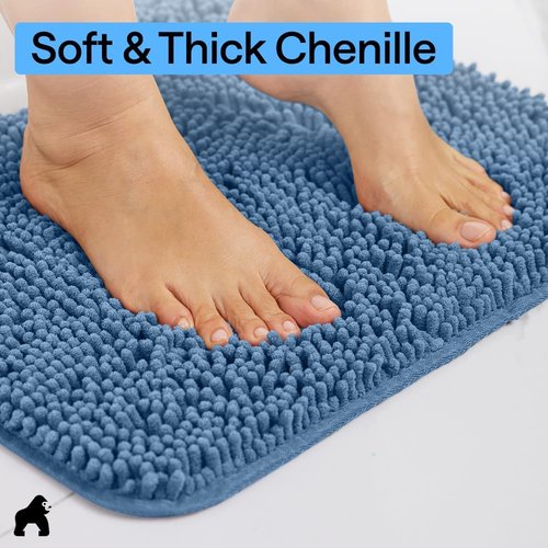 GORILLA GRIP Bath Rug Mat - Thick Soft Absorbent Chenille | Quick Dry Microfiber, 44x26, Blue