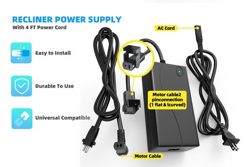 Power Recliner Power Supply, Replacement Recliner Power Cord,2-Pin AC/DC Adapter 100-240V, Quality 29V 2A Switching Transformer, Replacement Part for Recliner Couch,Electric SofaLift Chair (1)