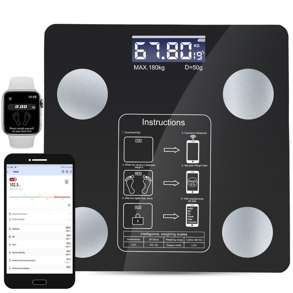 Smart Scale for Body Weight, Digital Bathroom Weighing Scale with Smart Sync App, BMI, Body Fat, Muscle Mass, Accurate Bluetooth Home User Health Equipment