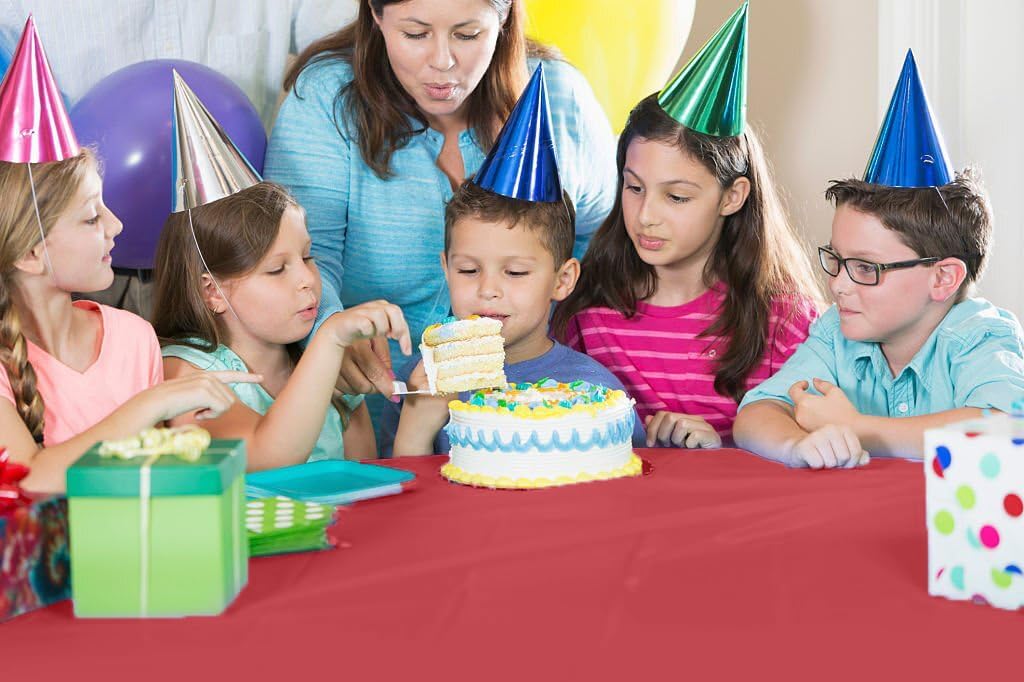 Party Solids Red Plastic Table Cover Roll - 54 Inch X 100 Feet with Convenient Slide Cutter