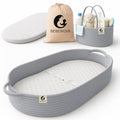BEBENOVA Baby Changing Basket with Waterproof Pad, Baby Diaper Caddy Organizer, Blanket & Cotton Bag, Portable Changing Table Topper, Baby Changing Mat, Moses Baskets for Newborn (Grey)