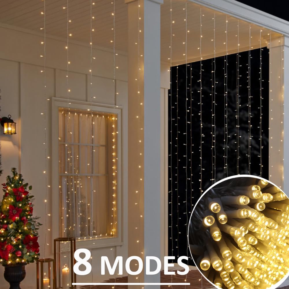 Solhice LED Curtain Lights - 20ft x 10ft Indoor/Outdoor Twinkle String Lights | Warm White Wedding Decor
